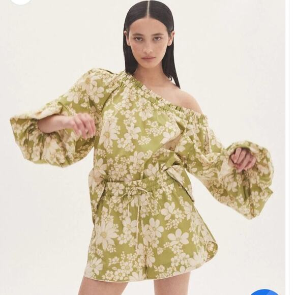 NWT Alemais Green Floral Leisa Shorts Size 2 MSRP $225 Elastic Drawstrin… - Picture 5 of 13